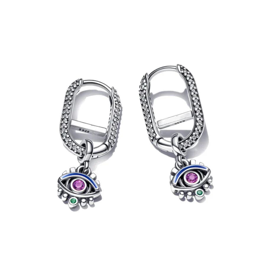 925 Silver Hoop Infinite Love Earrings with Blue Flower and White Stone Heart Pendant for Women Jewelry