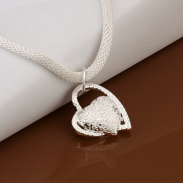 925 Sterling Silver Heart Charm Necklace for Women Fashion Wedding Jewelry 18 Inches
