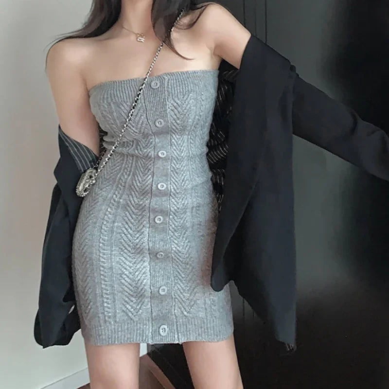 Off Shoulder Bodycon Dress Knit Ribbed Summer Streetwear