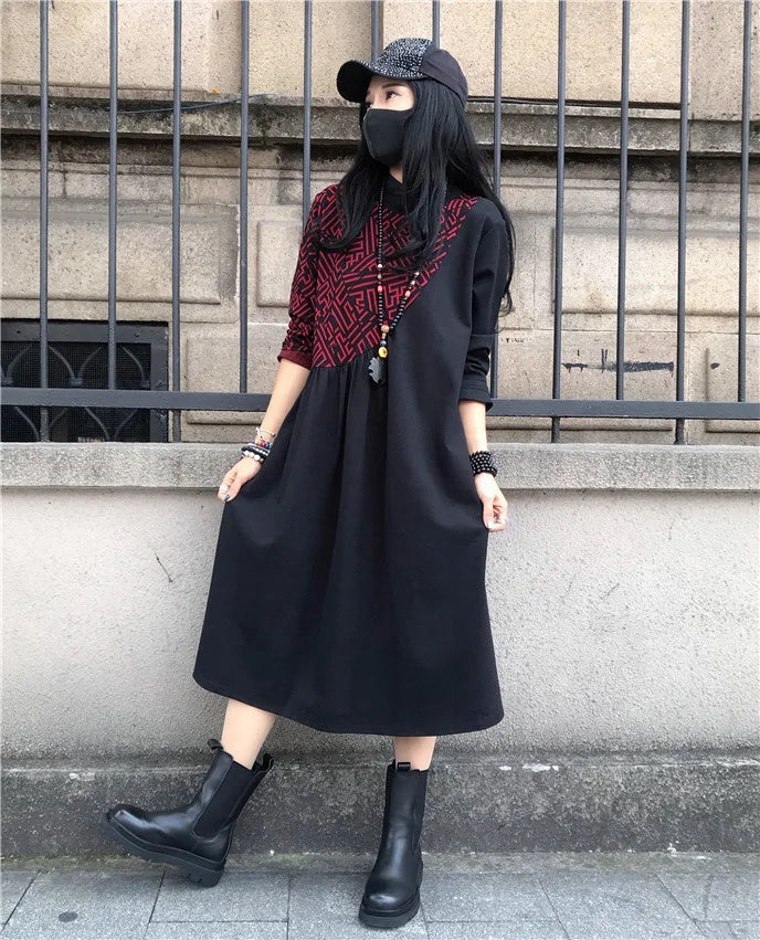 Loose Printed Turtleneck Dress For Women Elegant Casual