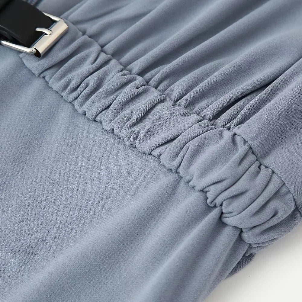 Slimming Pleated Belted Dress For Casual Office Wear