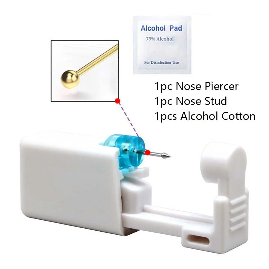 Disposable Nose Piercing Gun Kit with Built-In Crystal Nose Stud for Easy Piercing