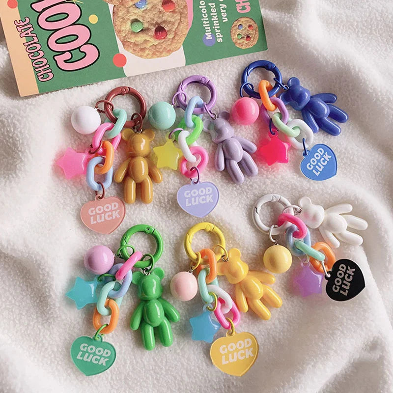 Colorful Bear Keychain Cute Anime Bag Decoration Pendant for Women and Girls