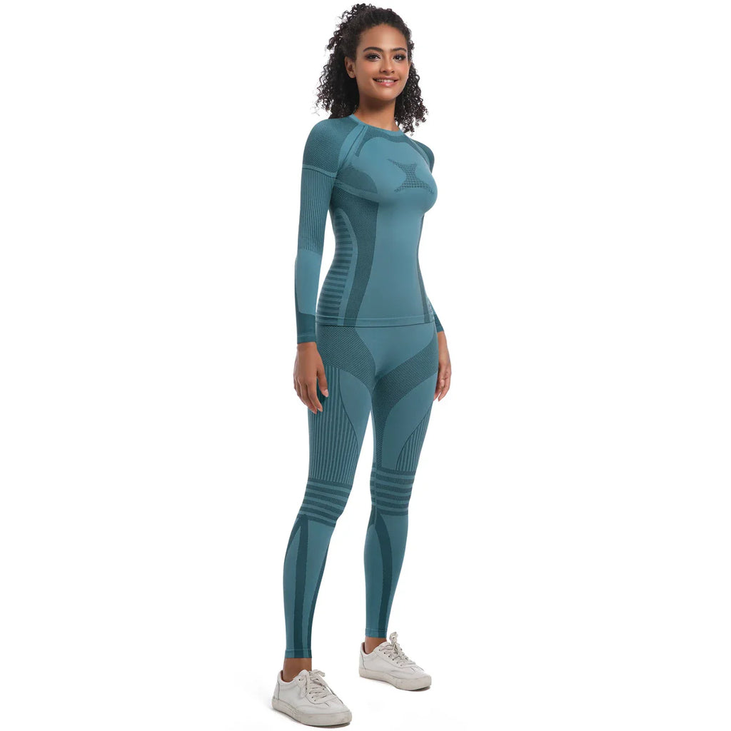 Women Thermal Skiwear Set Yoga and Fitness Workout Suit for Skiing Snowboarding Running and Exercise
