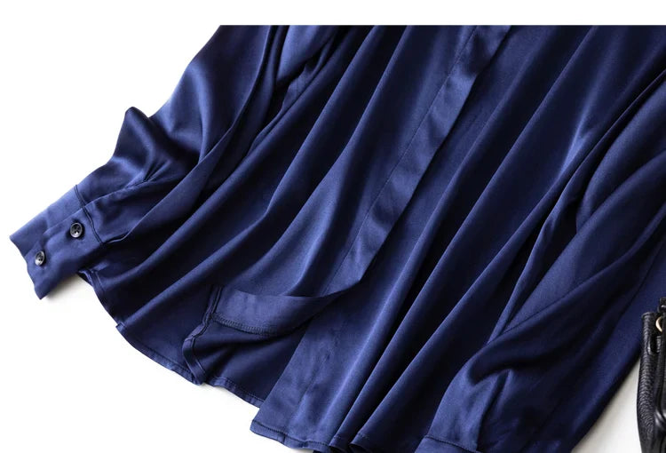 Women Satin Silk Shirt 93% Mulberry Silk 7% Spandex 19 Momme Classic Long Sleeve Blouse Solid Color Office Top for Women M L XL XXL