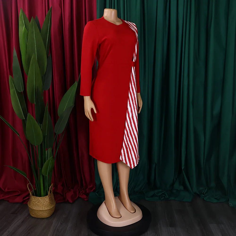 Office Dress For Women Professional O Neck Striped Sheath