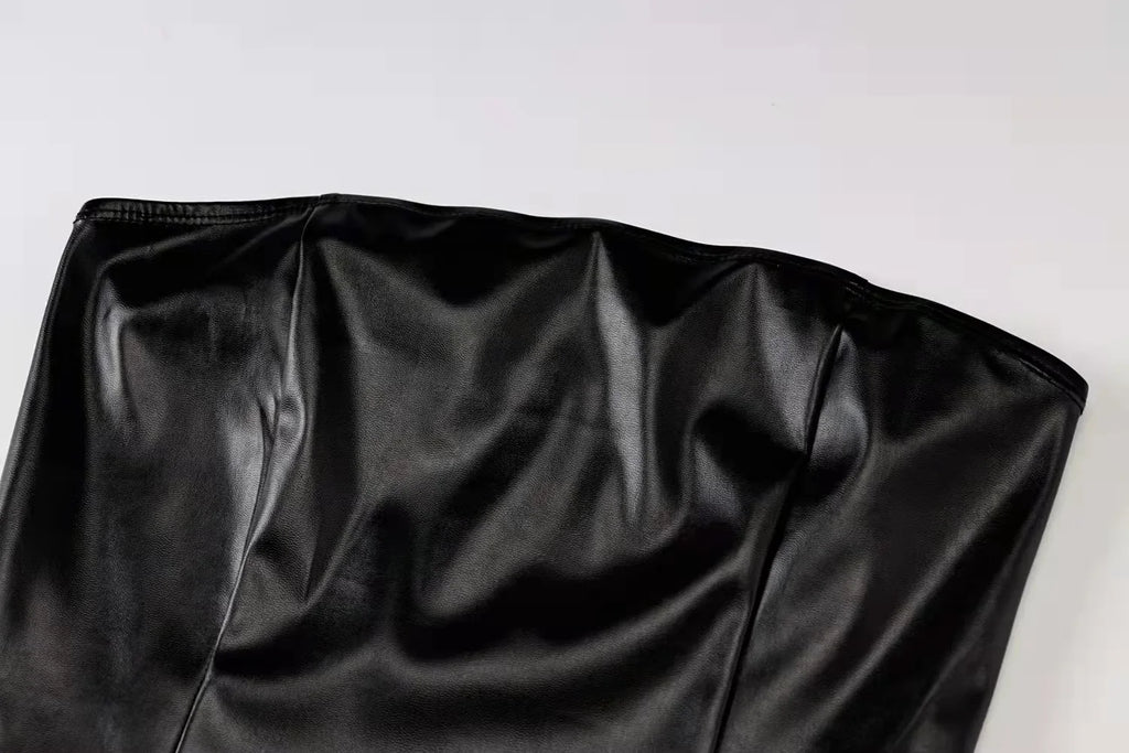 Strapless PU Leather Mini Dress For Party Club Wear