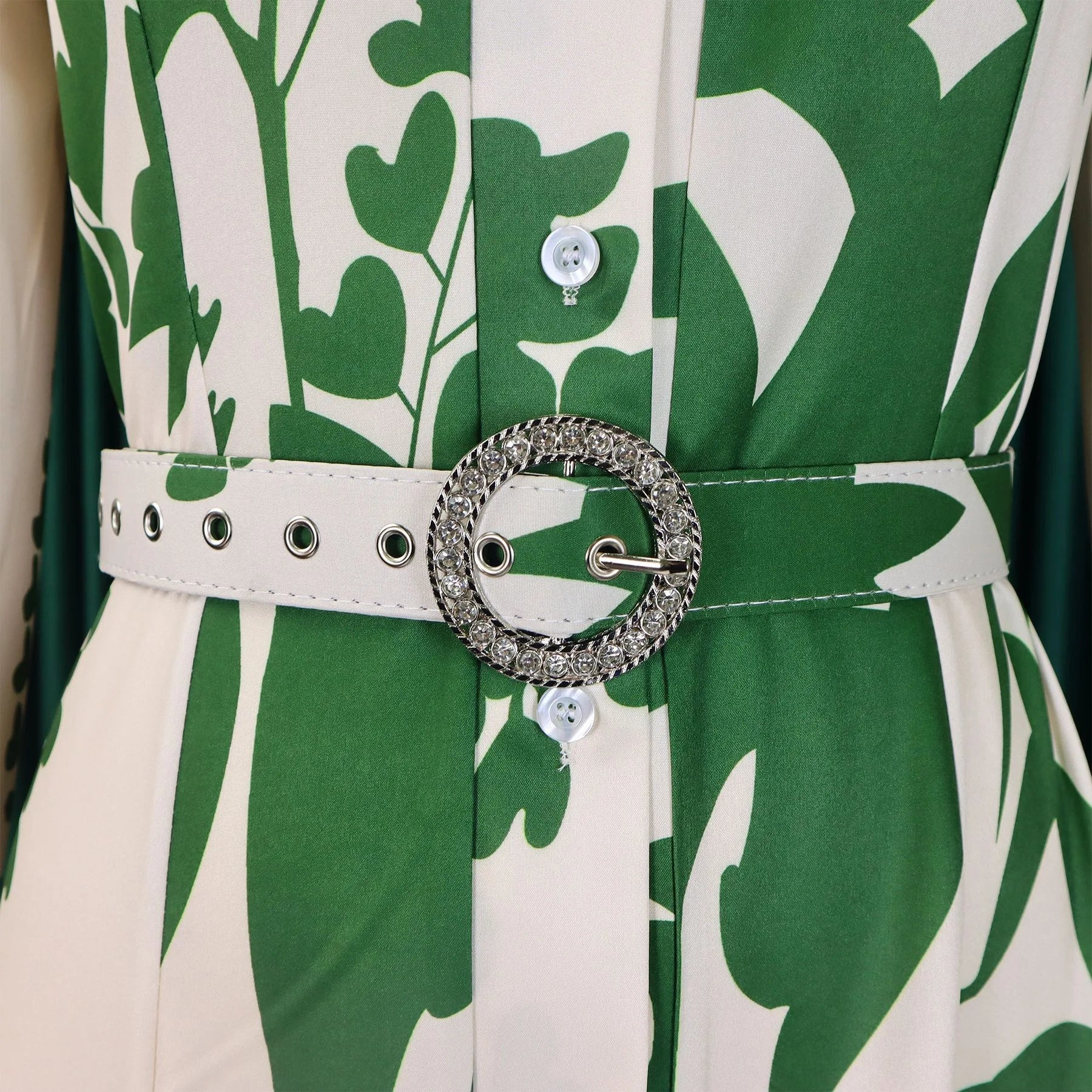 Printed Dress For Women Elegant Turn Collar Ankle Length