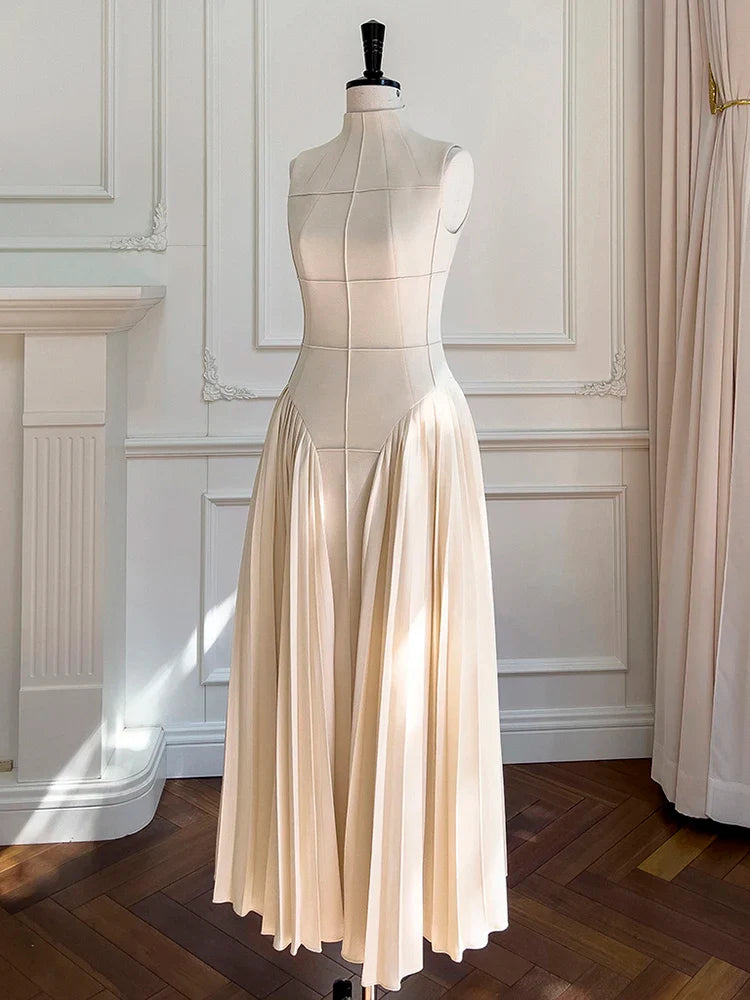 Elegant Square Collar Sleeveless High Waist Summer Dress