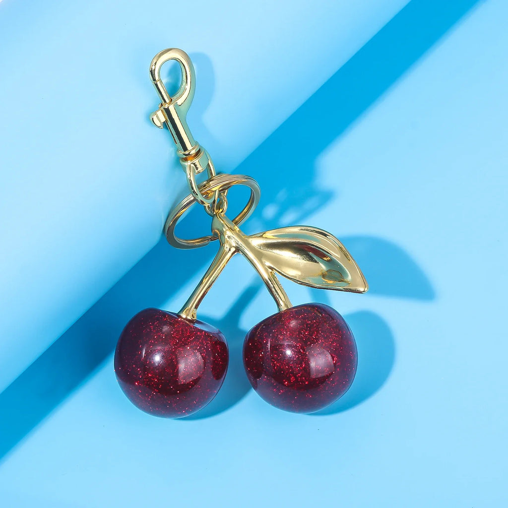Red Cherry Keychain Summer Fruit Pendant Keyring for Women and Men Jewelry Bag Accessory Gift