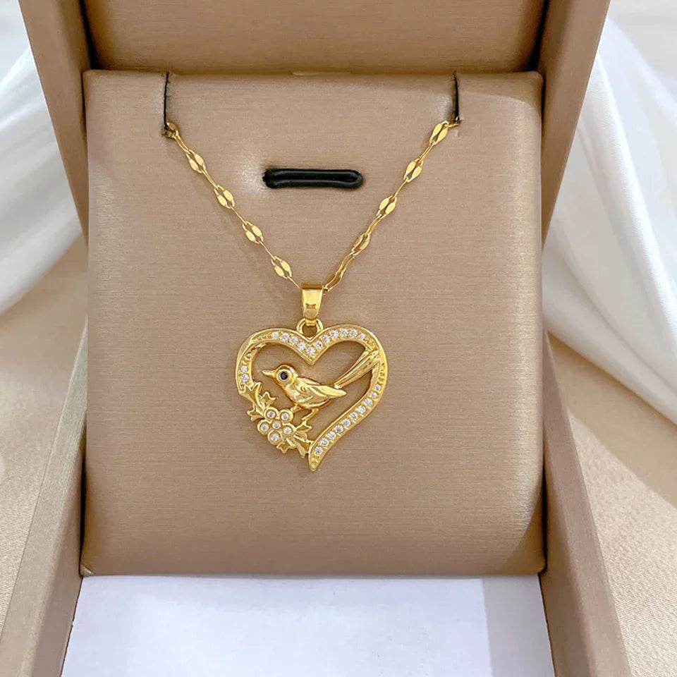 Trendy Heart Stainless Steel Zirconia Necklace for Women - Elegant Gold Color Jewelry for Parties and Daily Wear
