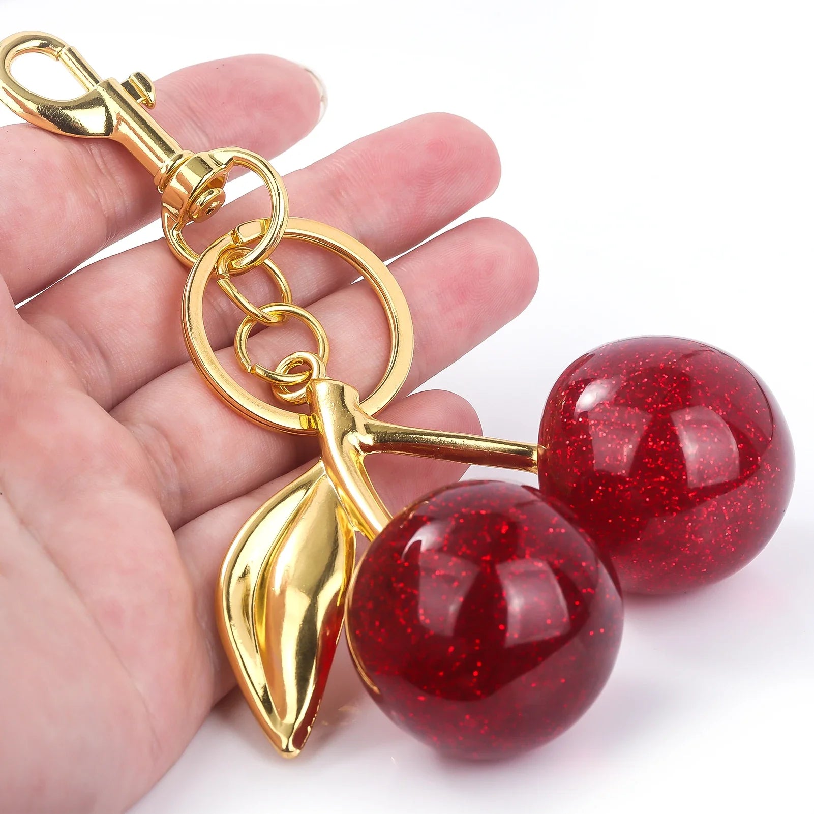 Red Cherry Keychain Summer Fruit Pendant Keyring for Women and Men Jewelry Bag Accessory Gift