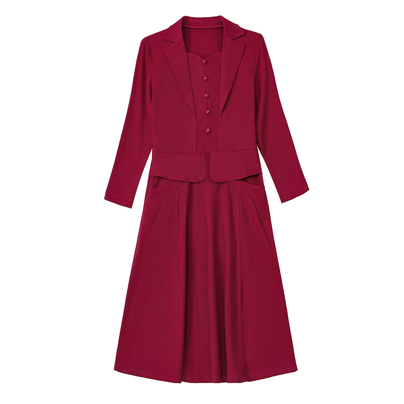 Autumn Women Aline Knee Length Office Dress With Collar