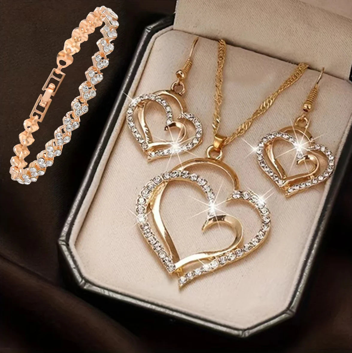 Heart Shaped Jewelry Set for Women Featuring Exquisite Earrings, Pendant, and Necklace with Rhinestone Accents