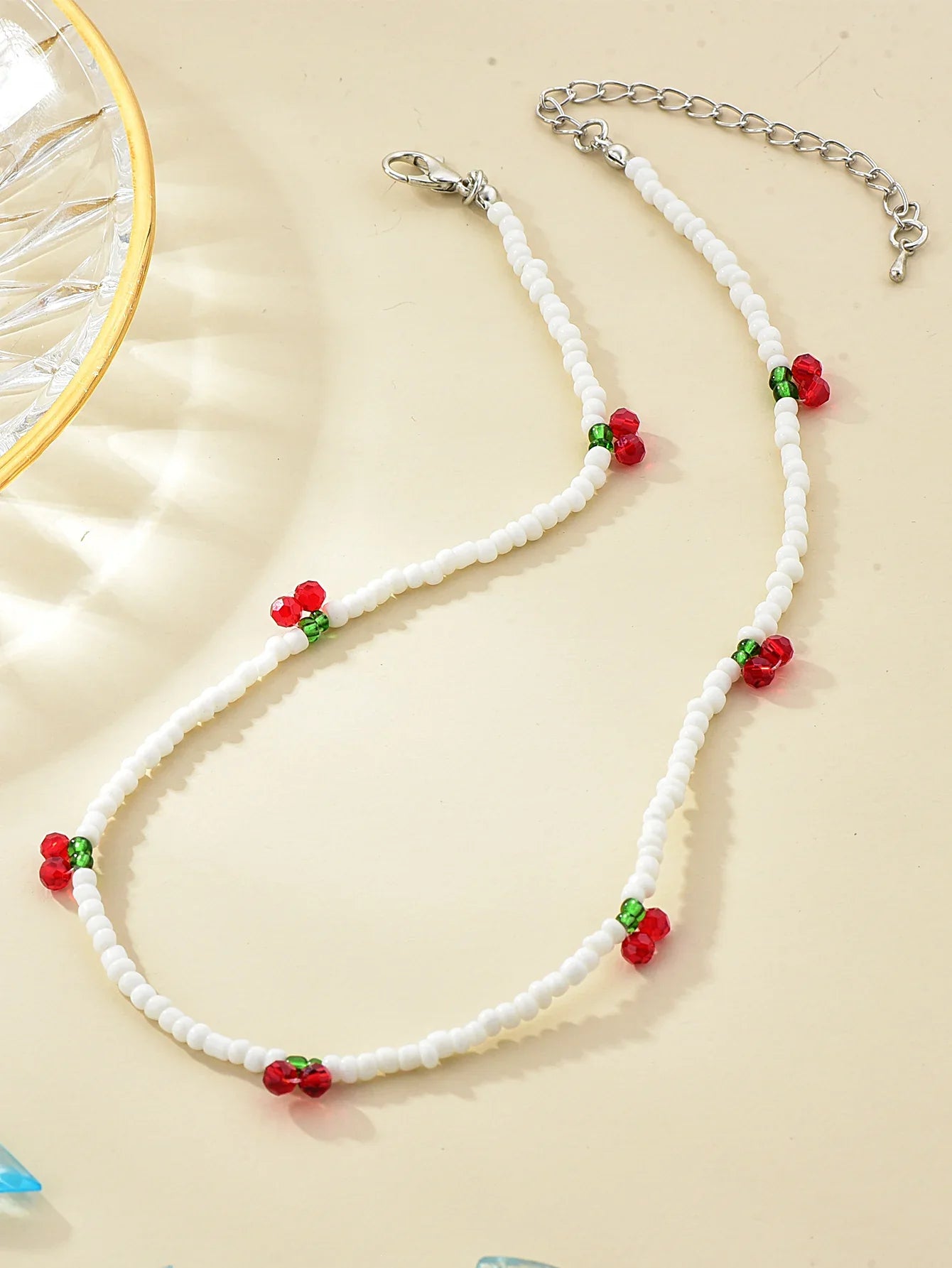 Summer Strawberry Cherry Beaded Necklace for Women - Fresh and Lovely Rice Beads
