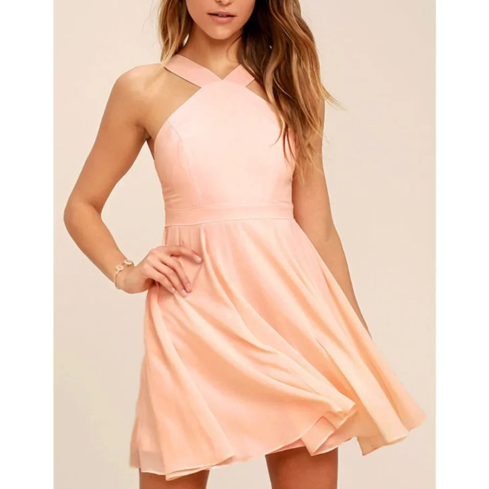 Sexy Backless Halter Mini Dress For Club Party Women