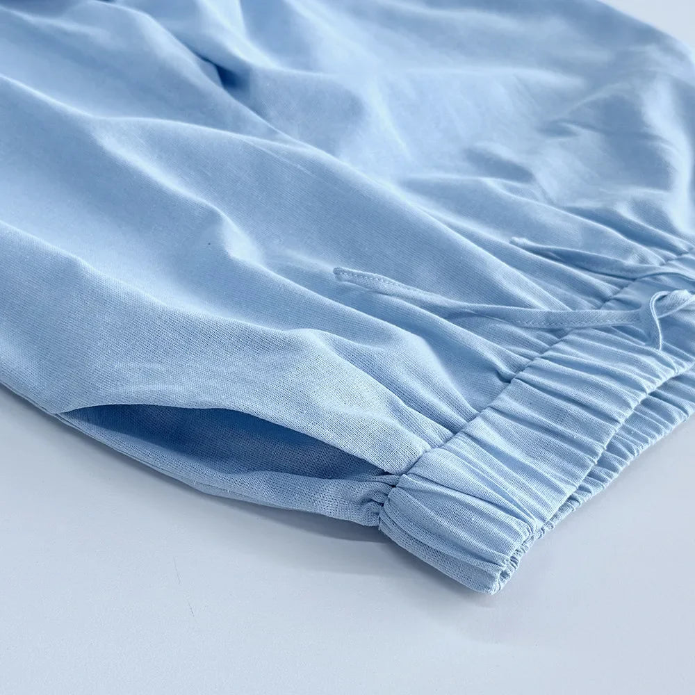 Elegant 2 Piece Set Women Casual V Neck Short Sleeve Button Vest Top and Wide Leg Pants Suit