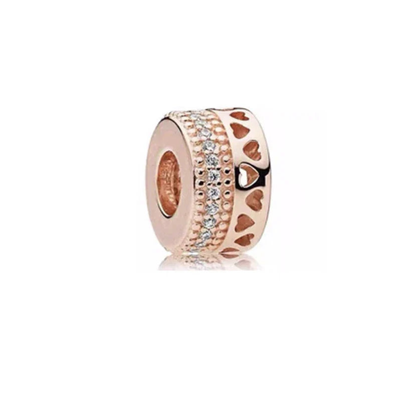 Plated Rose Gold Sparkling Pink Hot Air Balloon and Heart Charm Bead for Silver 925 Bracelet DIY Jewelry