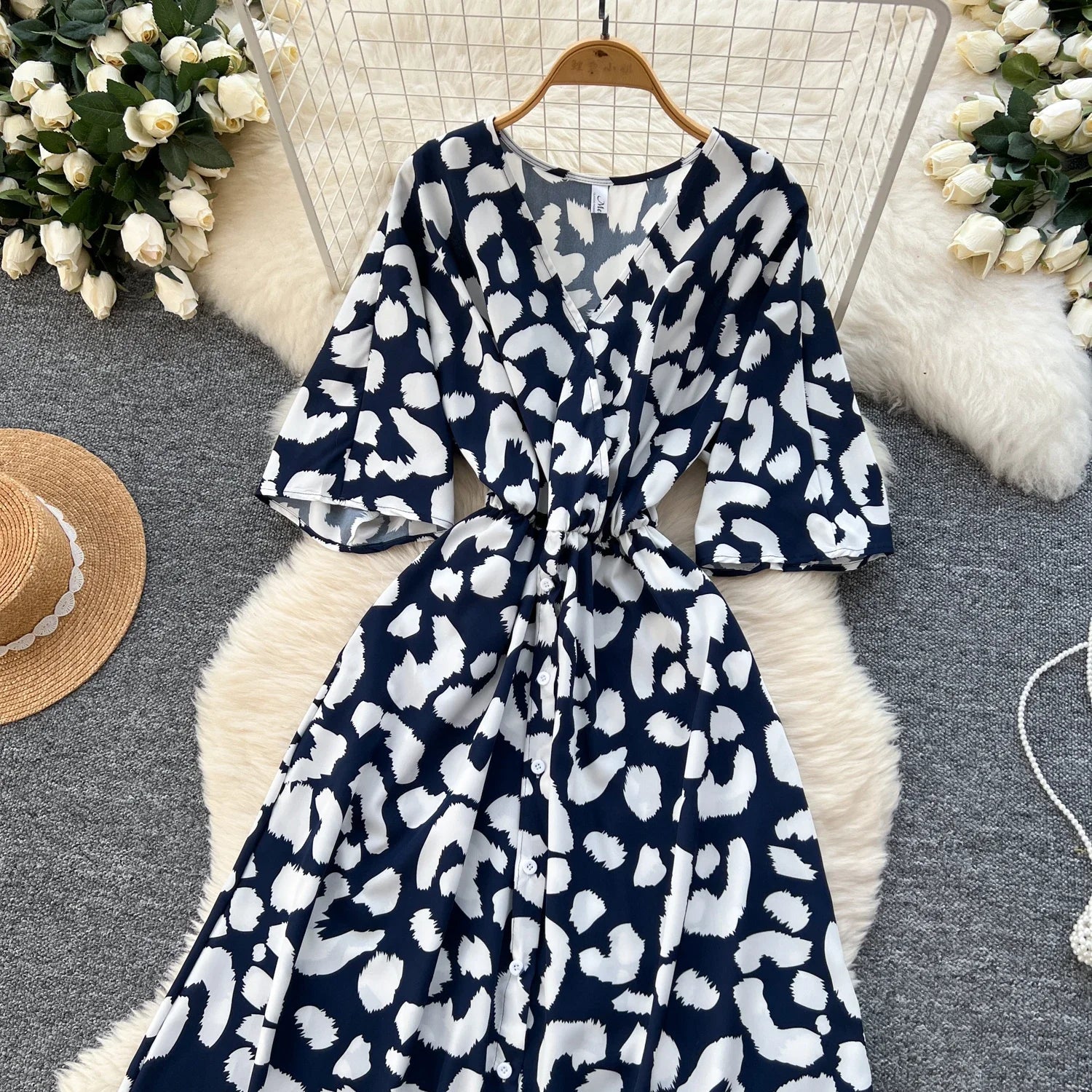 Ruched V Neck Office Dress Long Sleeve For Women Red