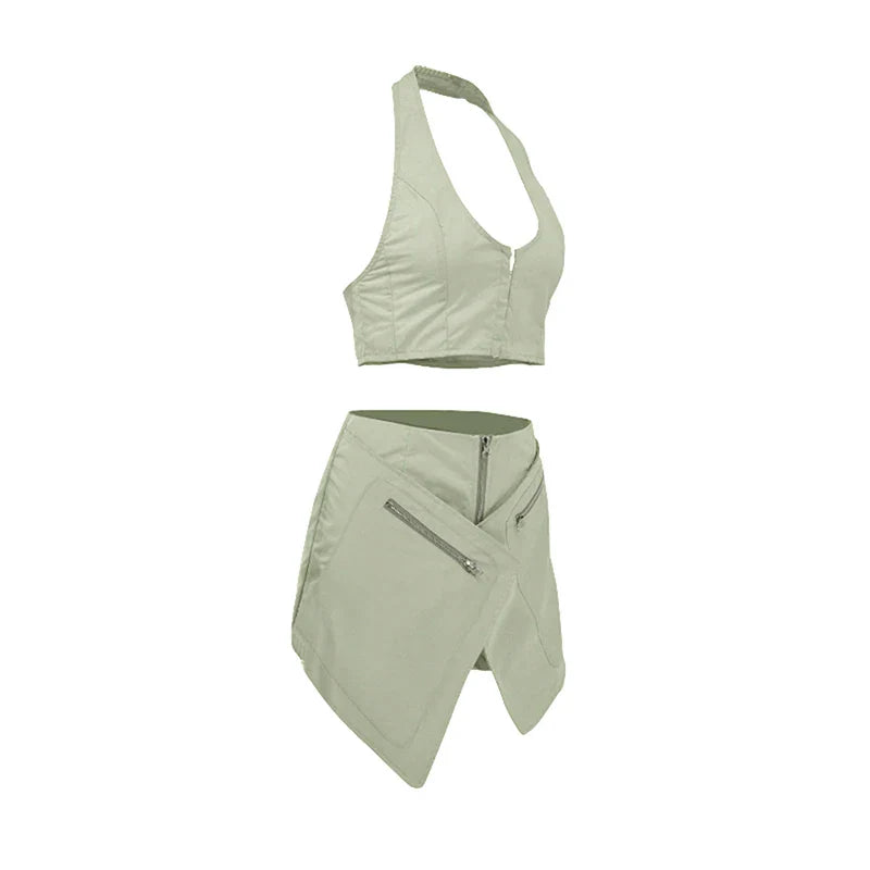 2 Piece Women's Summer Fashion Set V Neck Sleeveless Crop Tank Top and High Waist Shorts Backless Casual Leisure Outfit