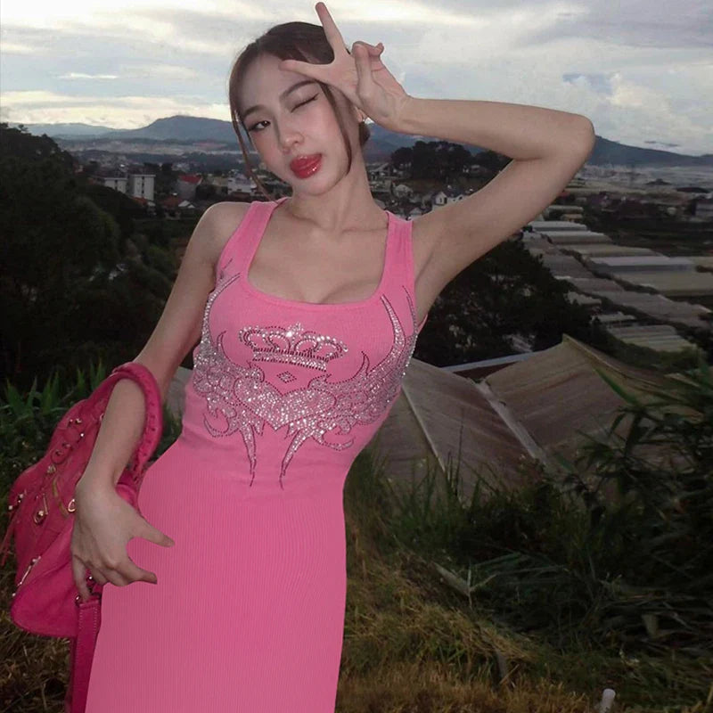 Pink Sequin Sleeveless Mini Dress For Women Party Streetwear