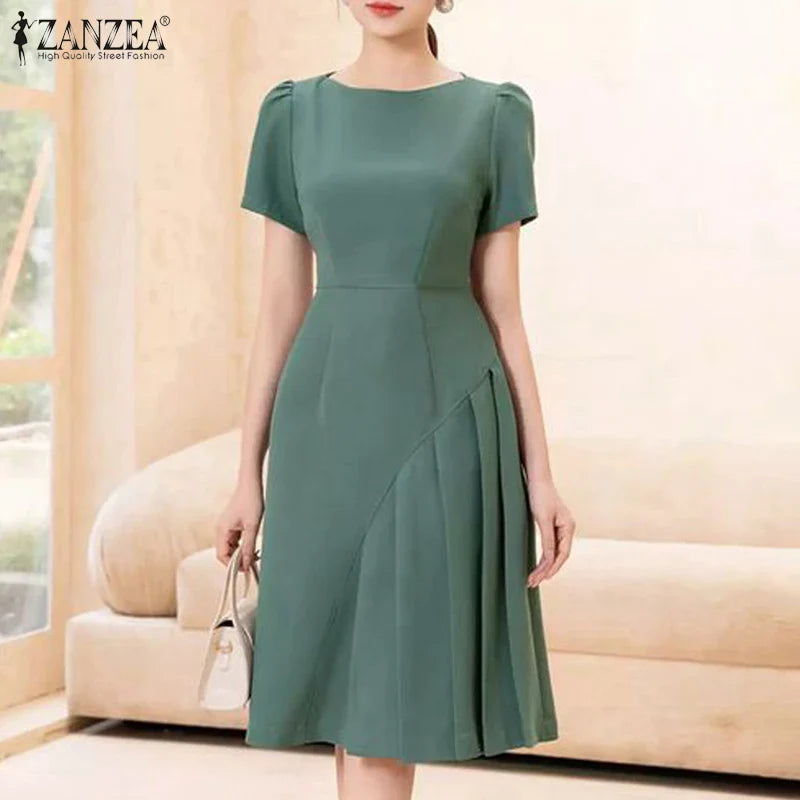 Elegant Short Sleeve A Line Knee Length Summer Dress