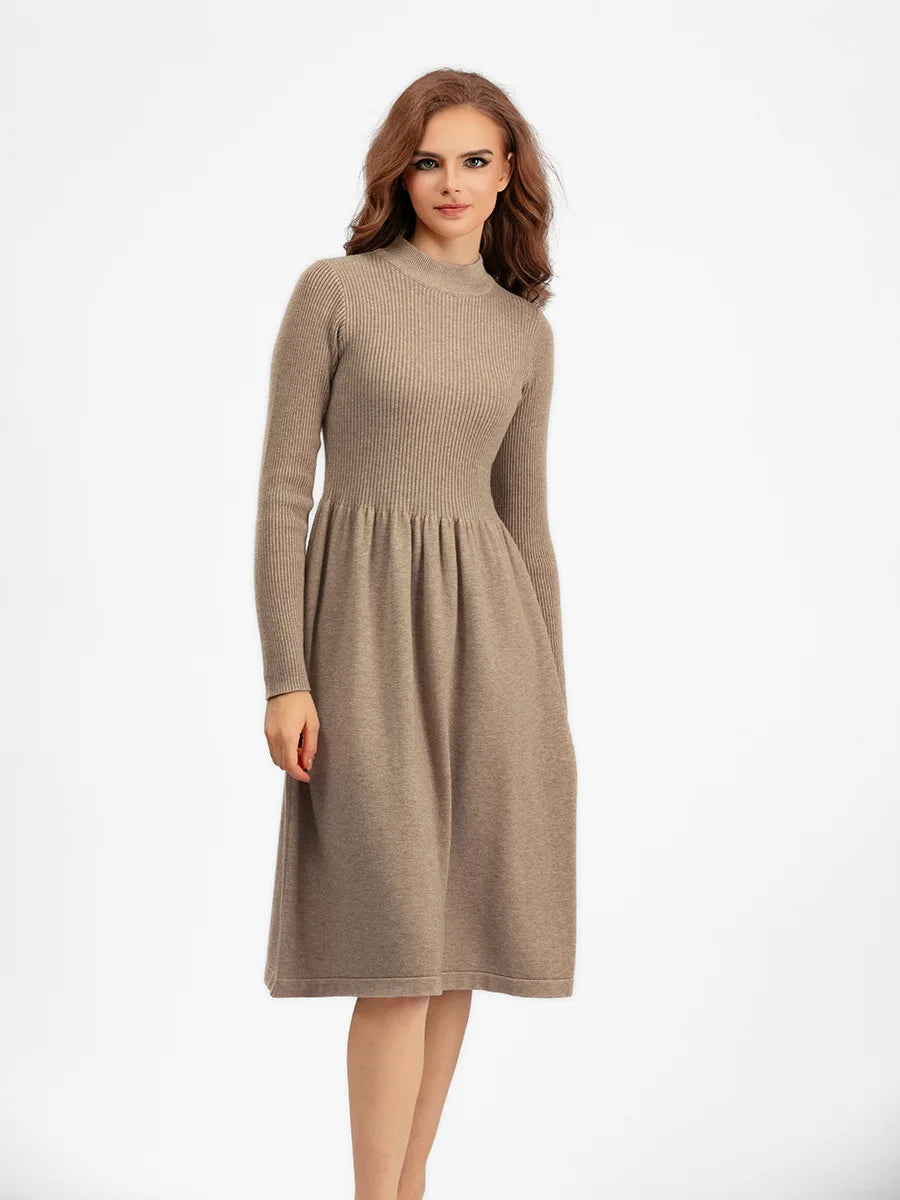 Women's Autumn Knit Dress Bodycon Maxi O Neck Chic Office
