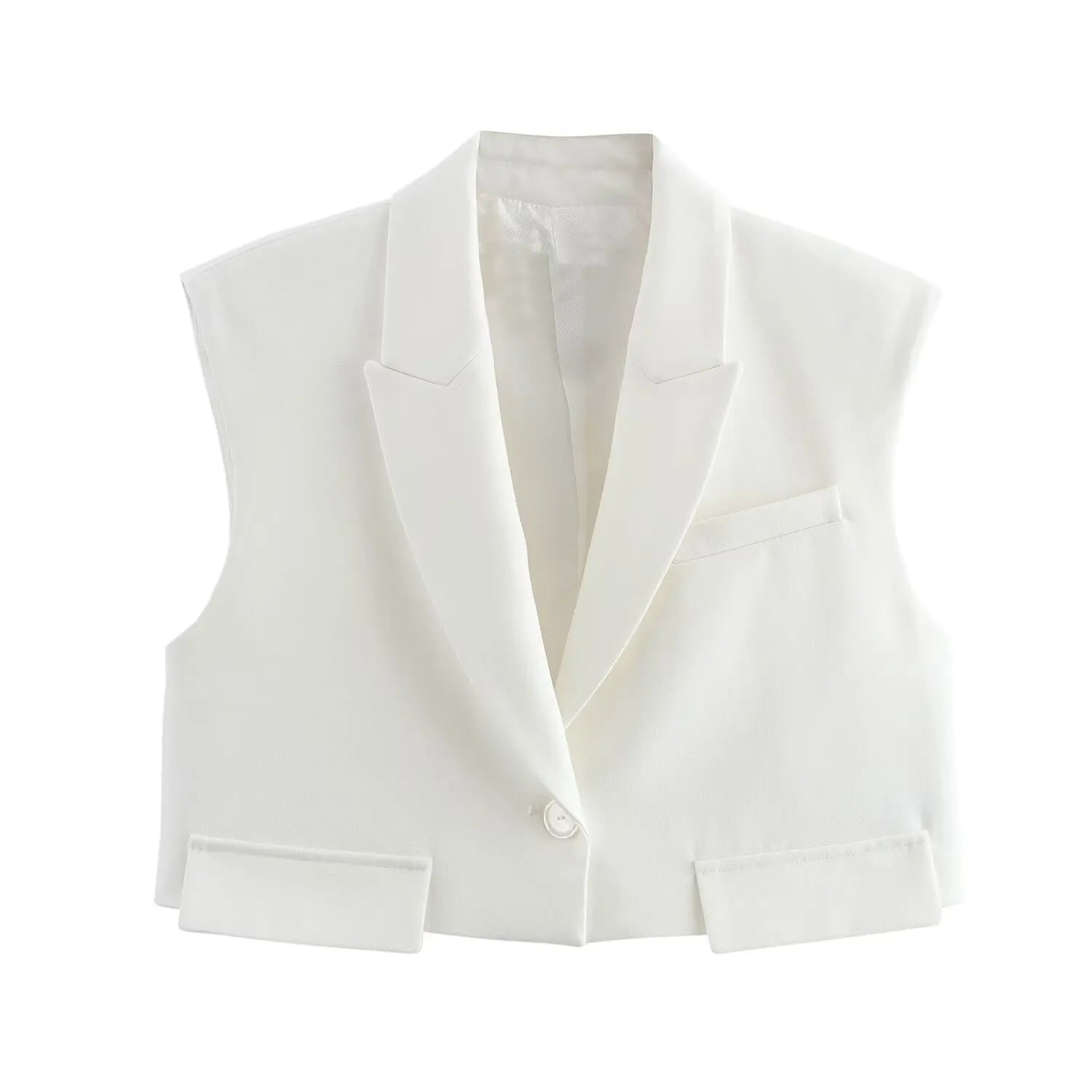 Women Chic Cropped Vest Pants Suit with Lapel and Single Button High-Waist Zip Straight-Leg Trousers Set