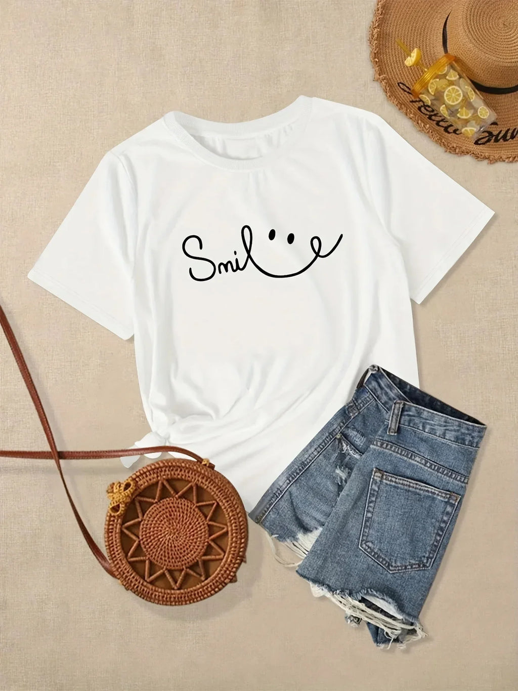 Women's Plus Size Face Print Short Sleeve T-Shirt - Comfortable Casual Tee with Stretch and Premium Soft Material