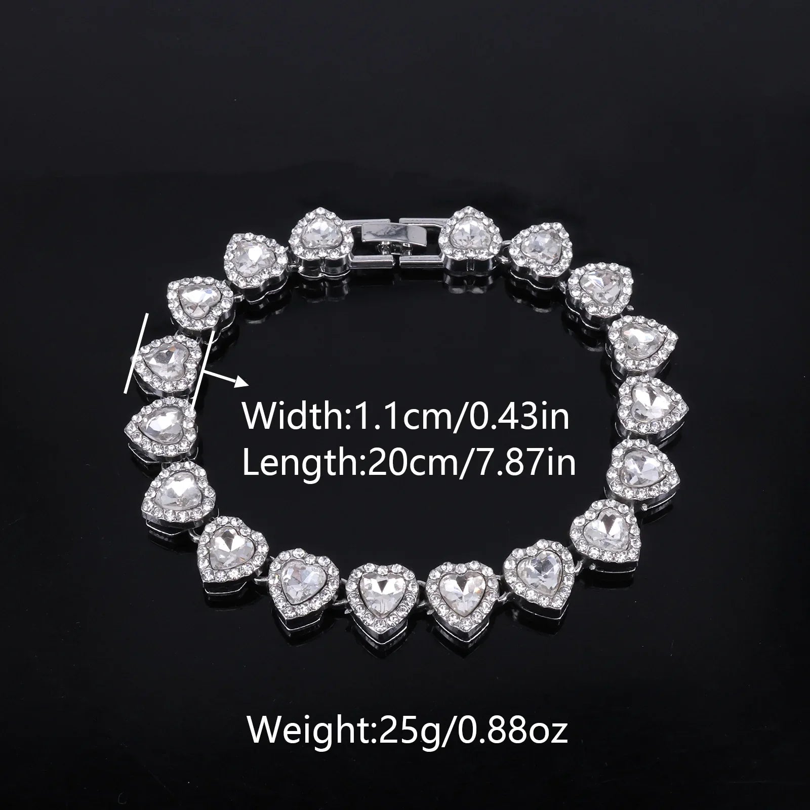 Hip Hop Tennis Chain Bracelet Necklace Set with Shiny Heart Rhinestone CZ Fashion Jewelry