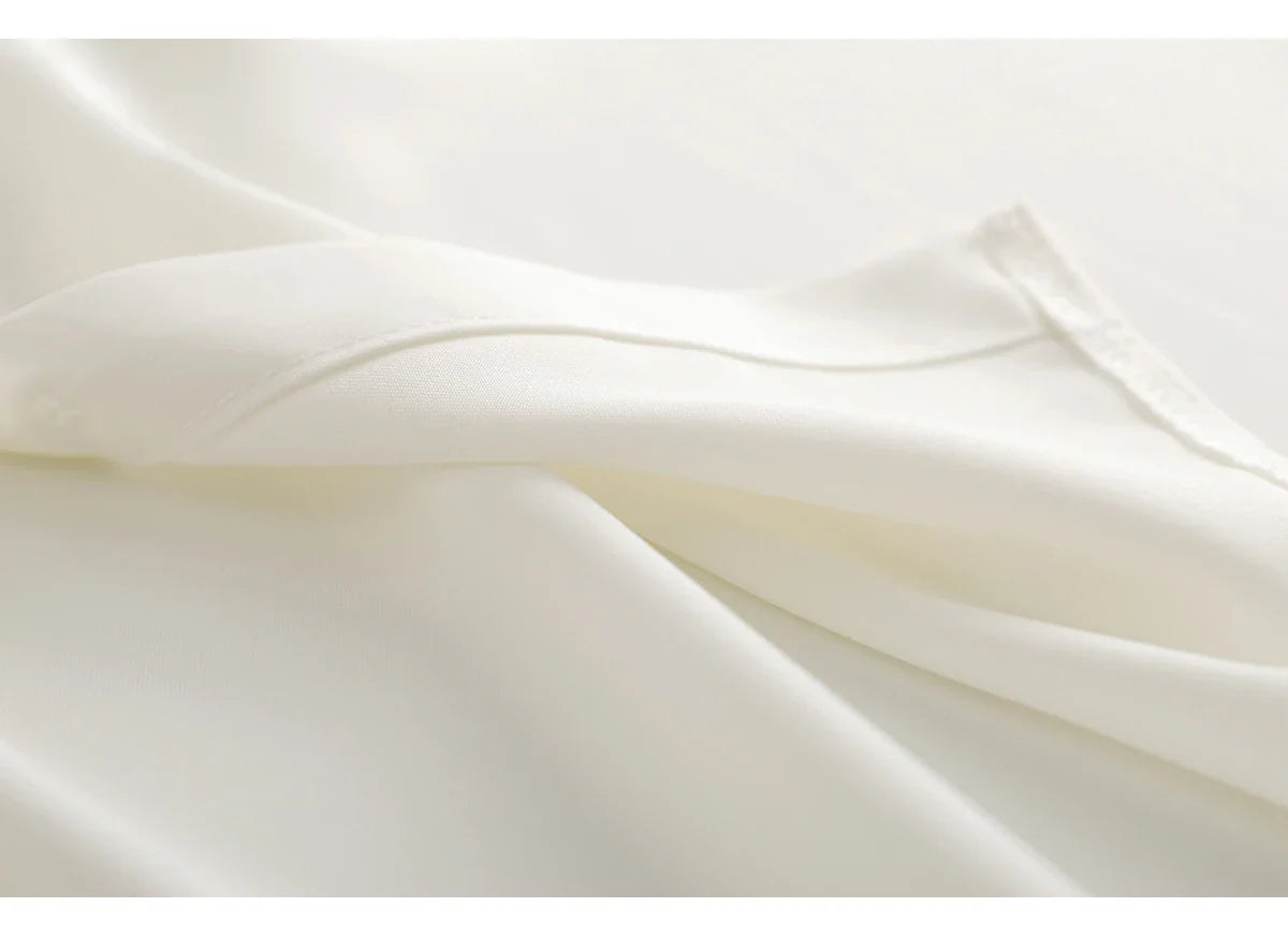 Oversized Long Sleeve White Shirt Women Minimalist Button Up Blouse Turn-Down Collar Casual Cardigan Top