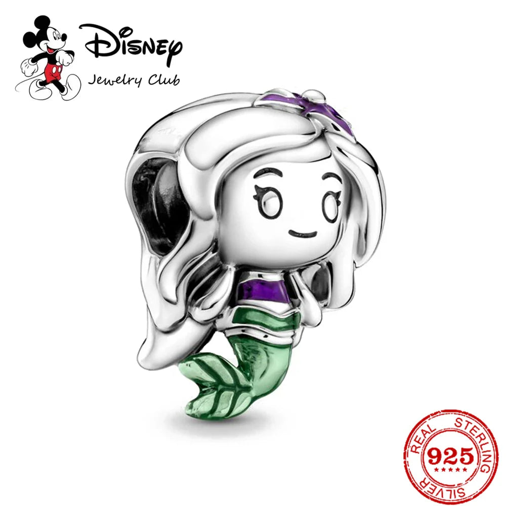 925 Sterling Silver Mickey Minnie Charm Beaded Fit Snake Bracelet DIY Ladies Jewelry