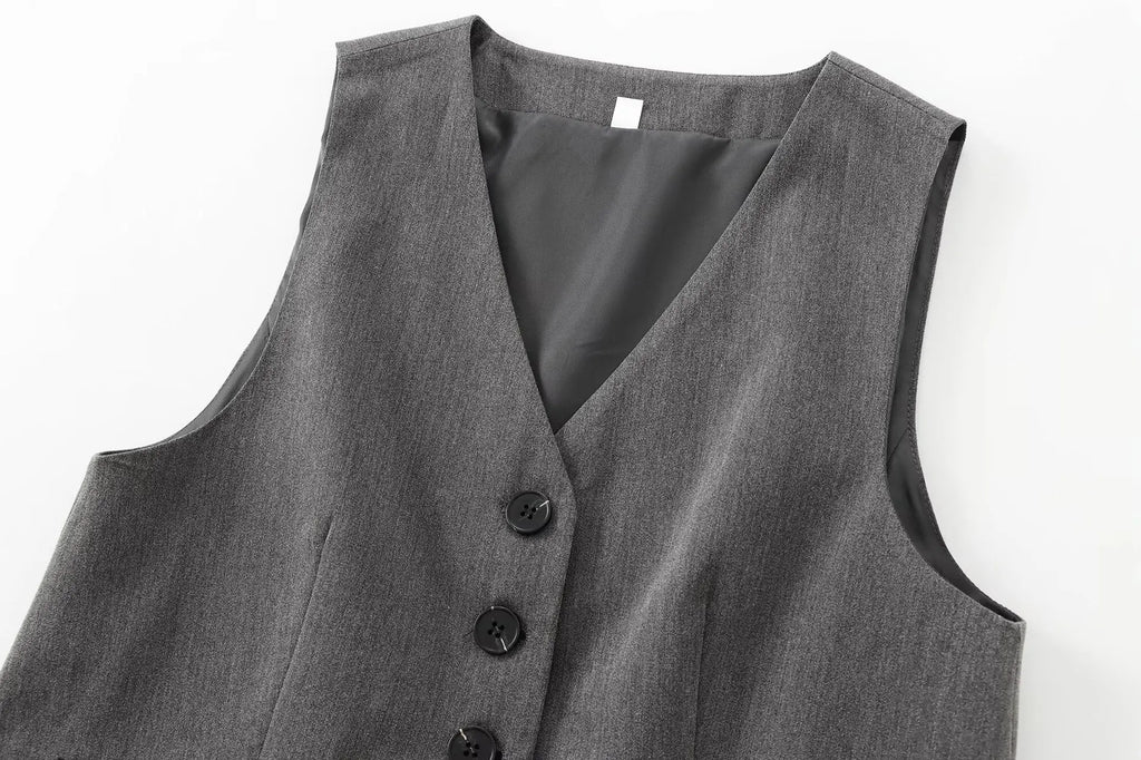 Women Slim-Fit Suit Vest and Trousers Set Vintage V-Neck Sleeveless Chic Summer Outfit