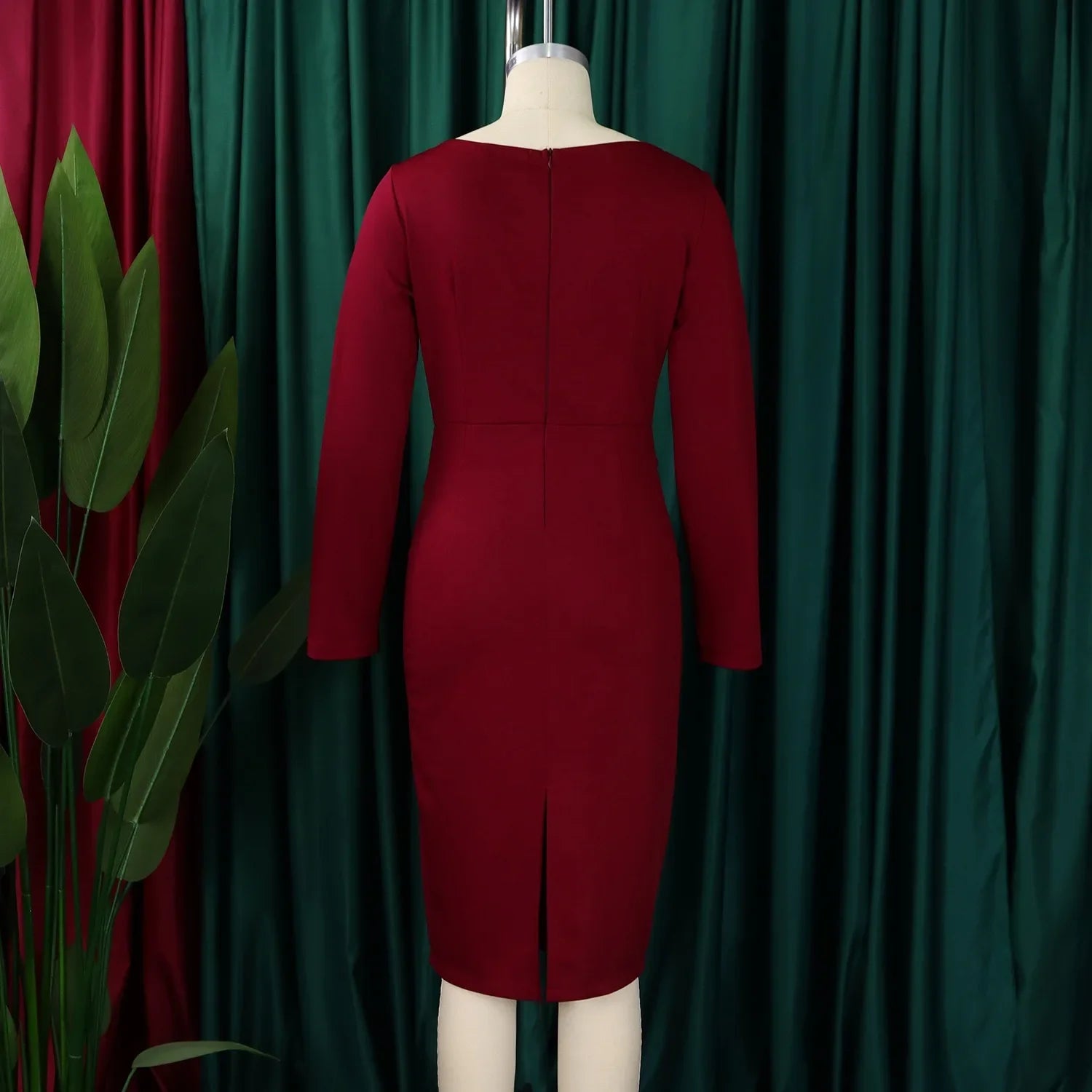 Professional Midi Office Dress for Women with Long Sleeves