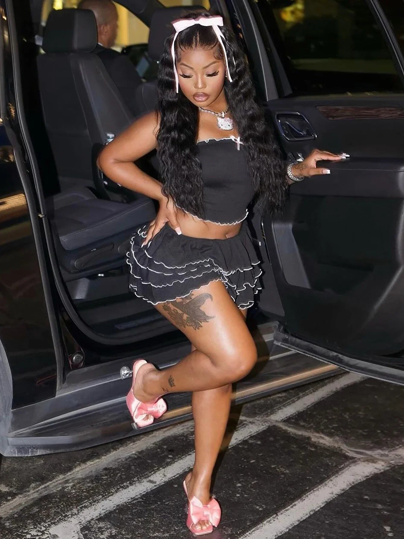 Sexy Matching Tube Top and Ruffled Skirt Set Women Summer Party Club Date Outfit Streetwear Y2K Style