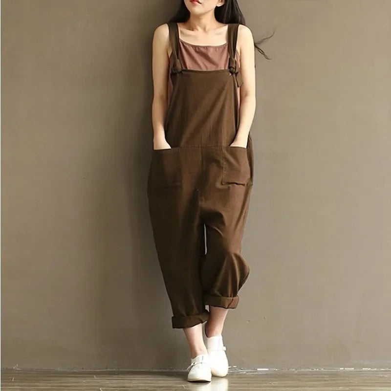 Casual Loose Fit Solid Strap Jumpsuit with Pockets Women's Plus Size Harem Dungaree Overalls 5XL