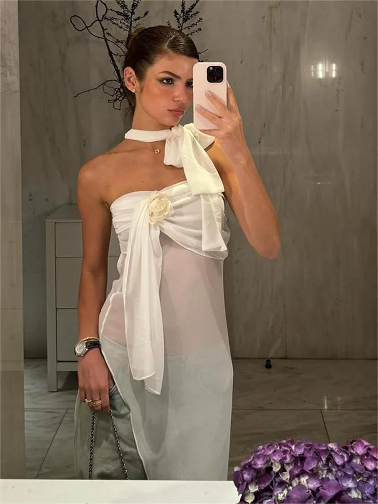 Off Shoulder Patchwork Evening Dress With Mesh Overlay