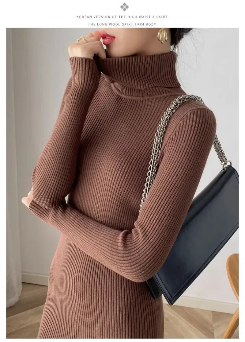 Korean Turtleneck Sweater Dress Bodycon Knit For Office