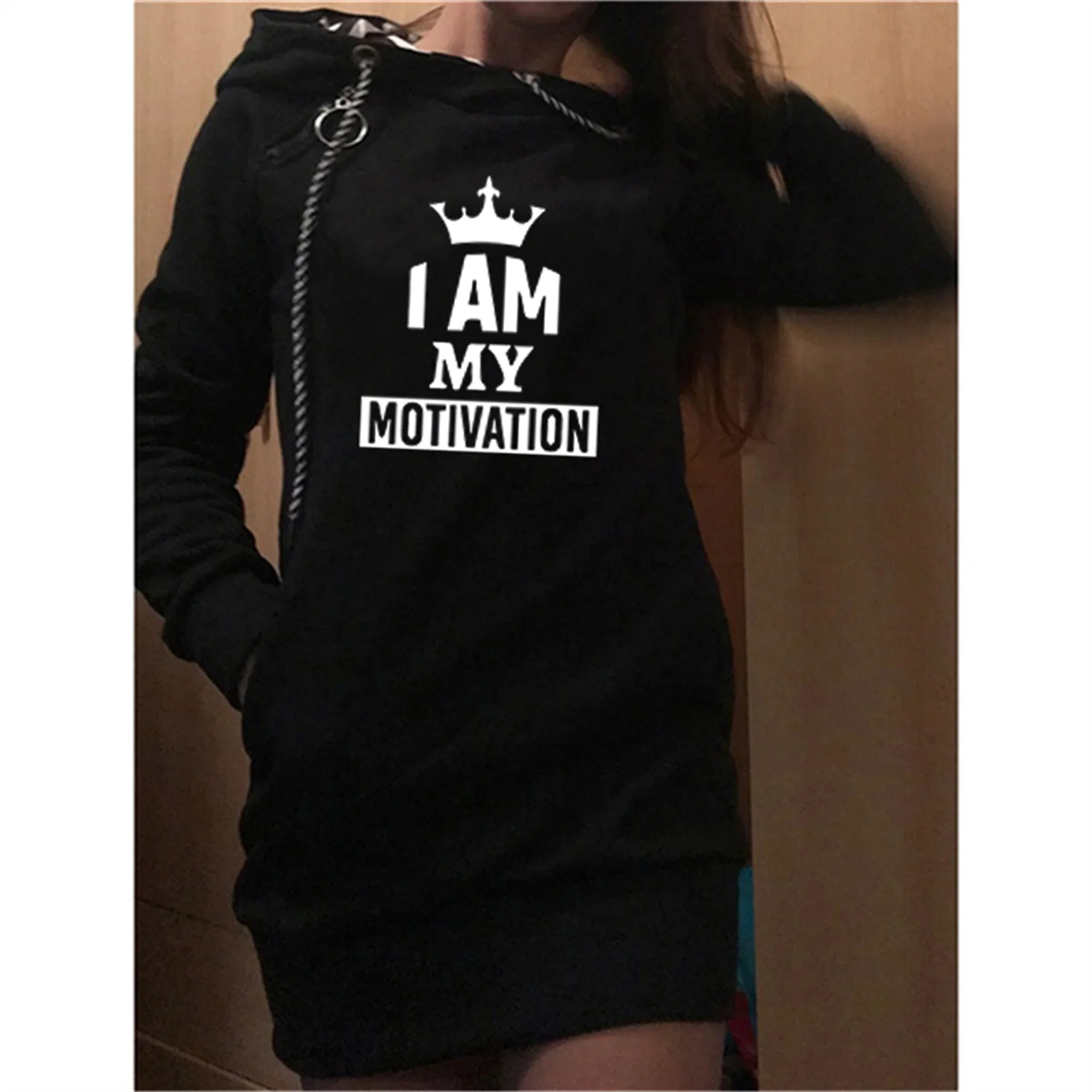 Women's Hoodie Dress With Pocket Long Sleeve Printed