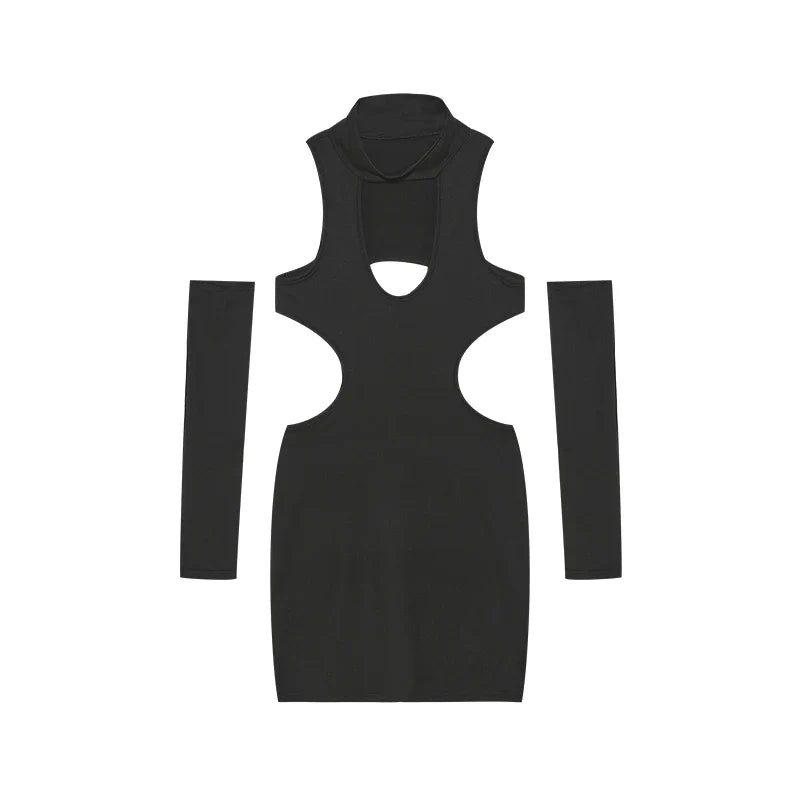 Spring Summer Hollow Neck Bodycon Dress Solid Color