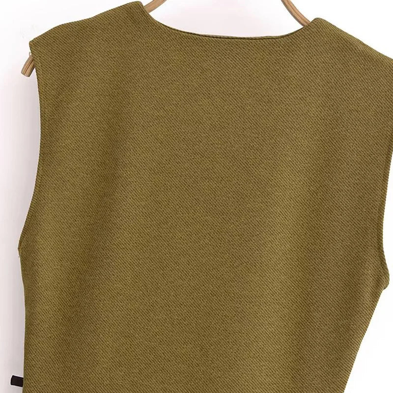 Green Ruffled Sleeveless Midi Dress For Summer Women