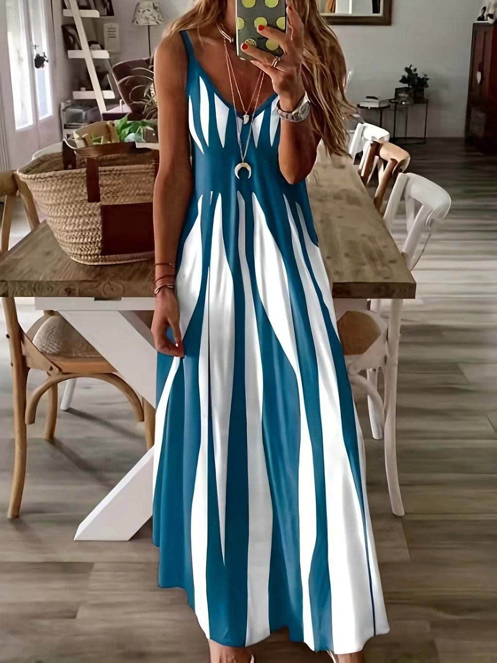 Plus Size Printed V Neck Maxi Dress For Spring Summer