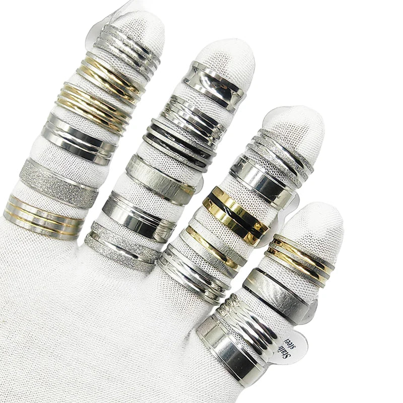 20Pcs Multicolor Stripe Stainless Steel Rings Set for Women and Men Jewelry Accessories