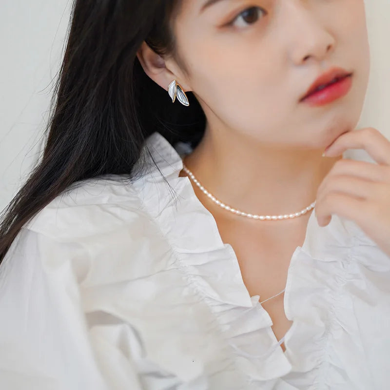 Sweet Leaf Stud Earrings for Women Fresh Blue and White Plant Ear Studs Elegant Jewelry Gift