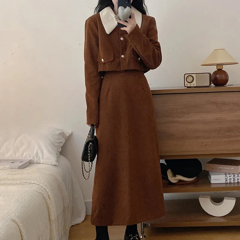 Corduroy Fall Dress For Women French Style Party Outfit