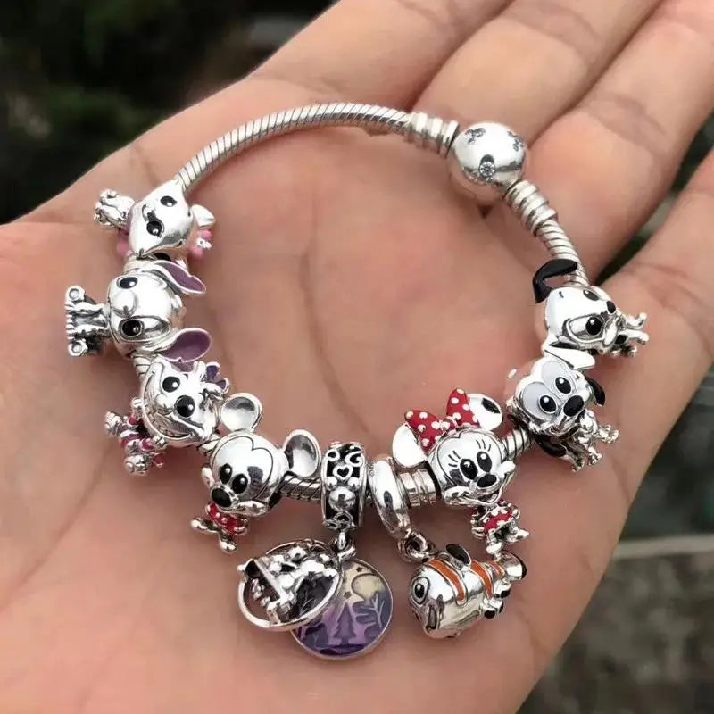 Mickey Mouse Minnie Mouse Sterling Silver Charm Beads for Bracelets