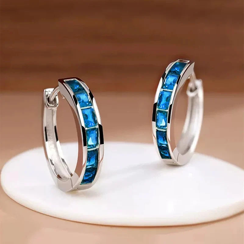 Women's Classic Hoop Earrings with Princess Square CZ Elegant Jewelry Accessories
