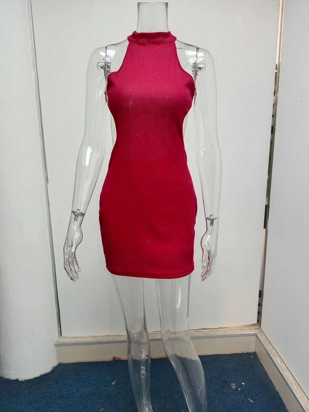 High Neck Hollow Cutout Dress With Back and Bust Details