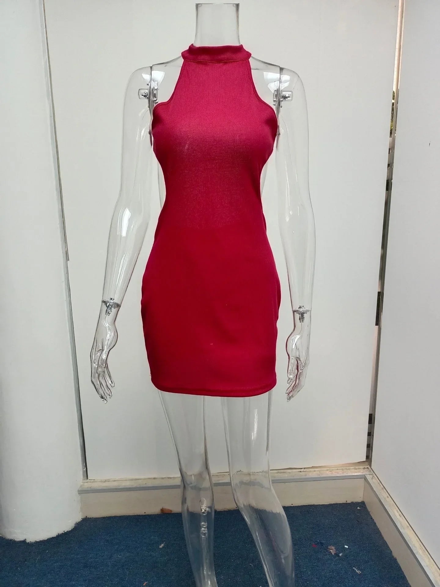 High Neck Hollow Cutout Dress With Back and Bust Details