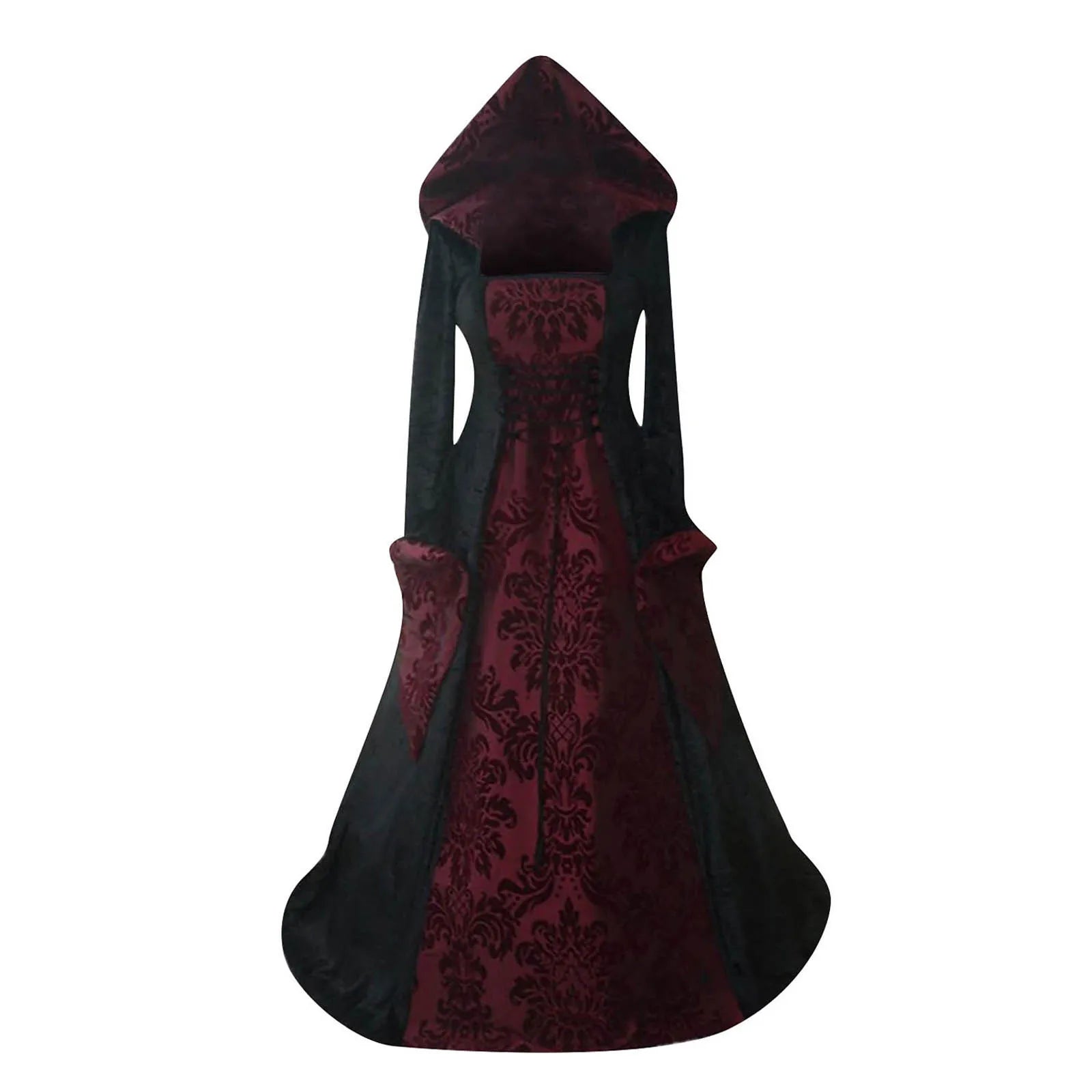 Gothic Hooded Vintage Dress Embroidered Long Sleeve